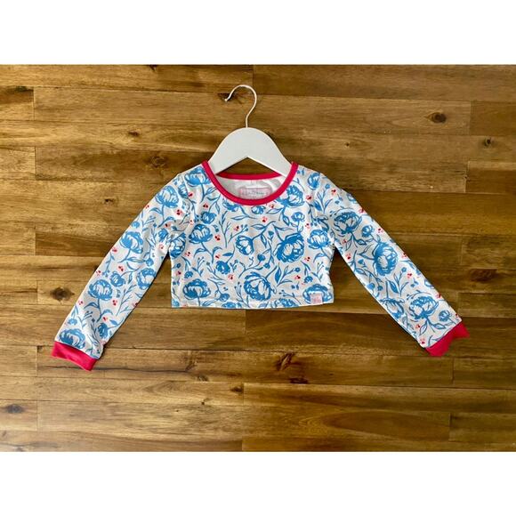 SweetHoney Micah Crop Rash Guard Swim Long Sleeve American Floral Red Blue Cream - Picture 2 of 10